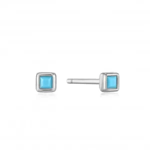 Silver Turquoise Square Stud Earrings E033-01H