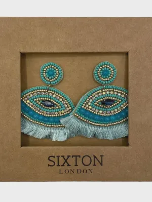 Sixton London Turquoise Tassel Lash Earrings