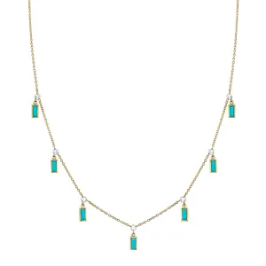 SLOANE STREET 18K YELLOW GOLD TURQUOISE AND DIAMOND DROP NECKLACE