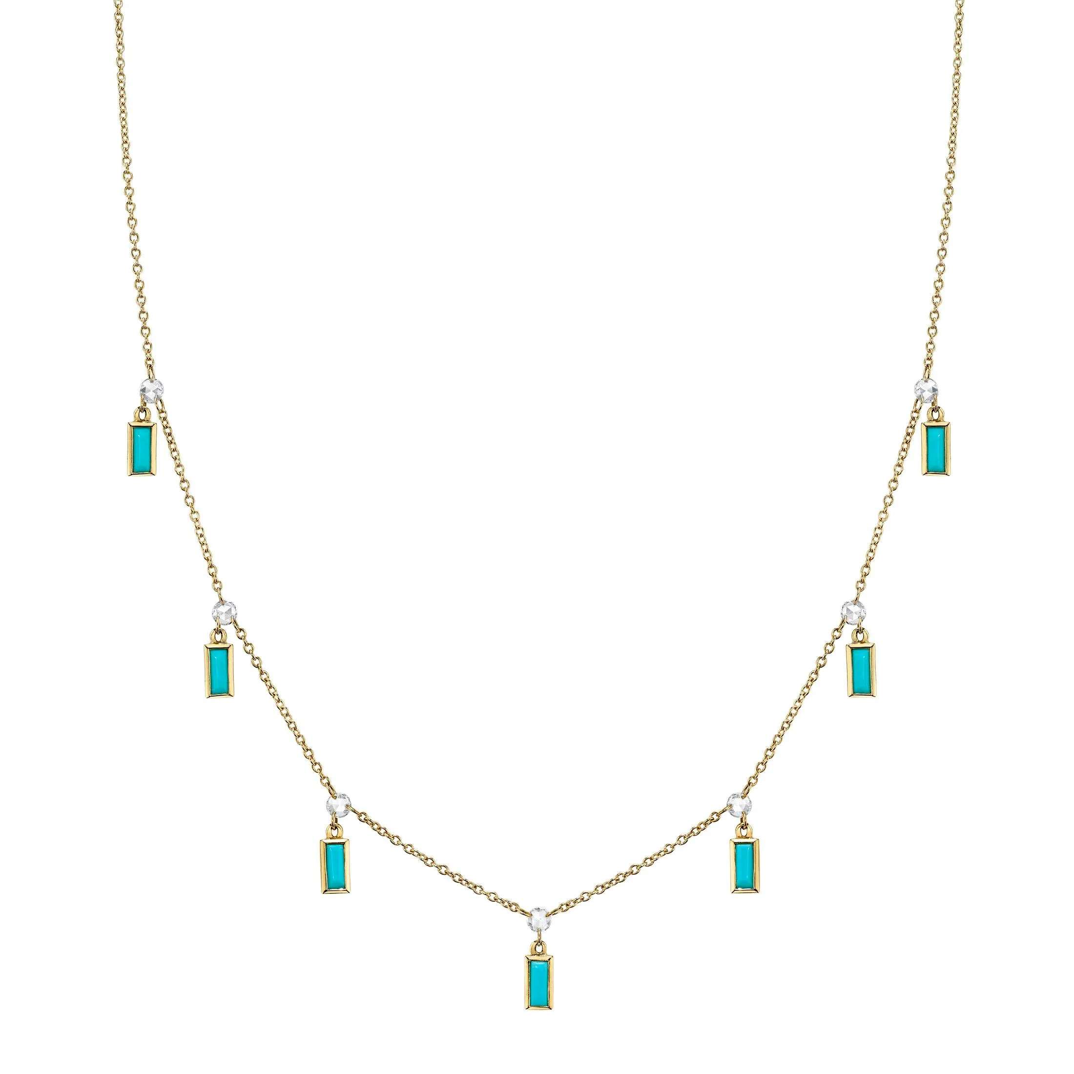 SLOANE STREET 18K YELLOW GOLD TURQUOISE AND DIAMOND DROP NECKLACE