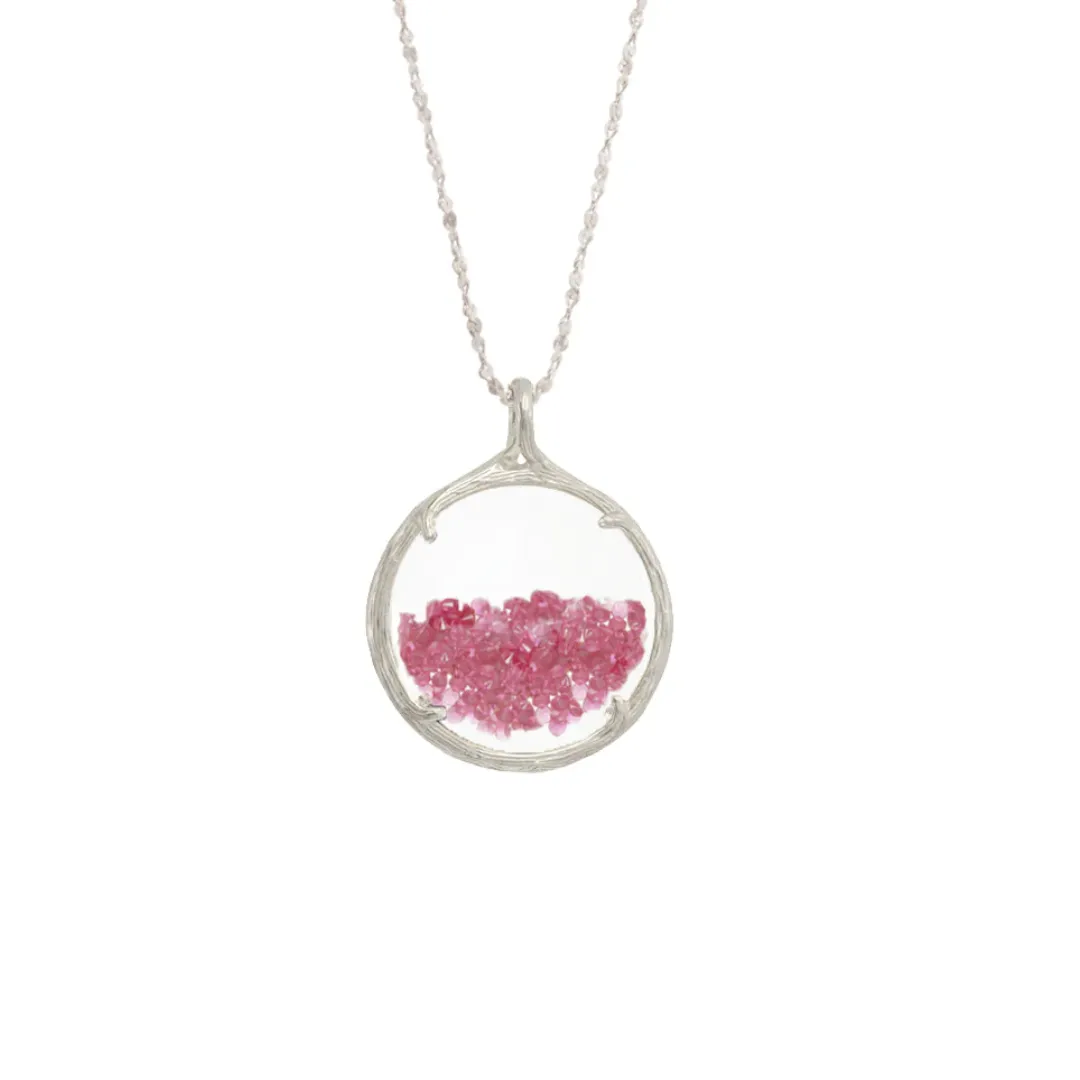 Small Silver Pink Crystal Necklace