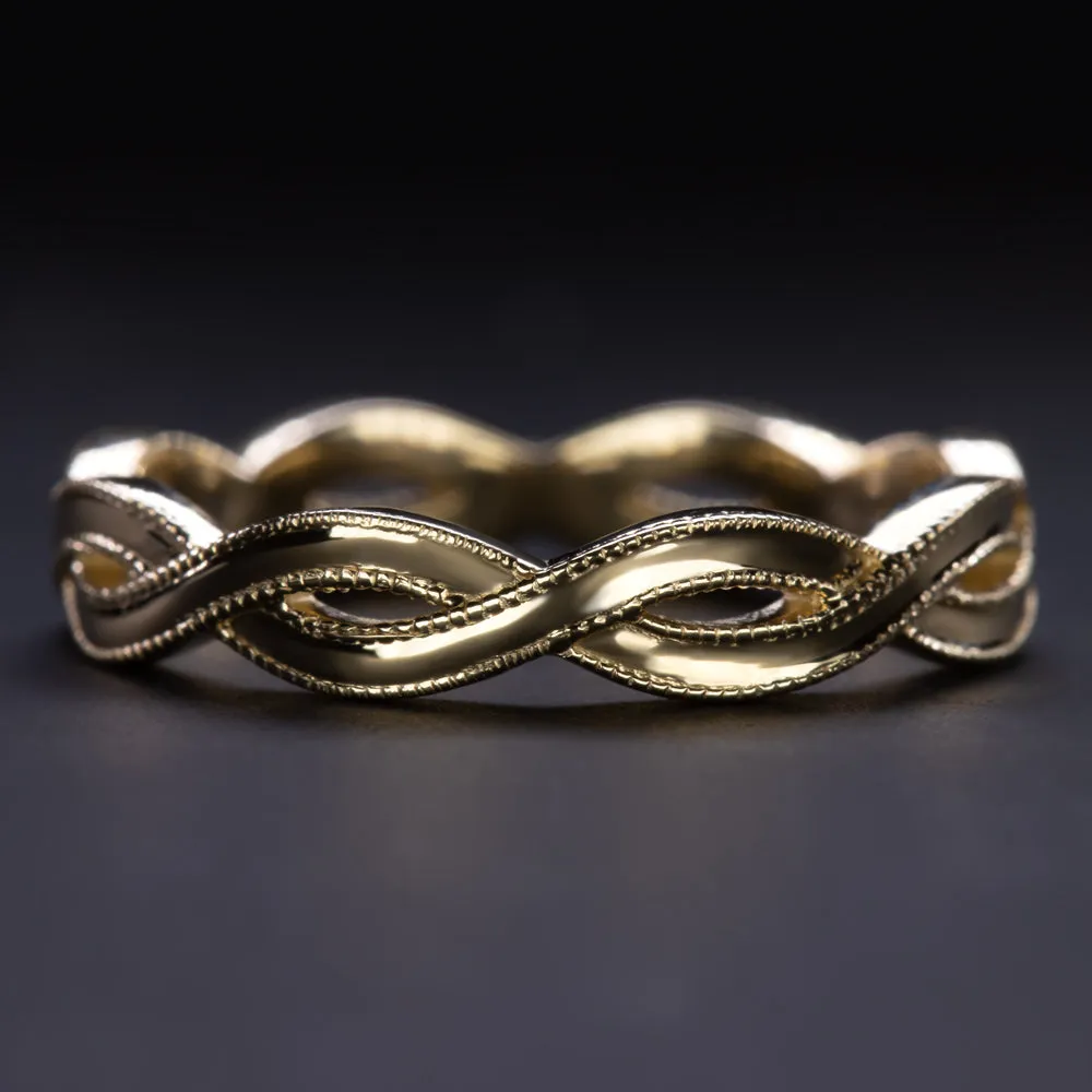 SOLID 14K YELLOW GOLD CRISS CROSS RING STACKING WEDDING BAND INFINITY BRAIDED