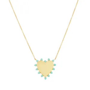 Solid Gold Heart Necklace with Turquoise