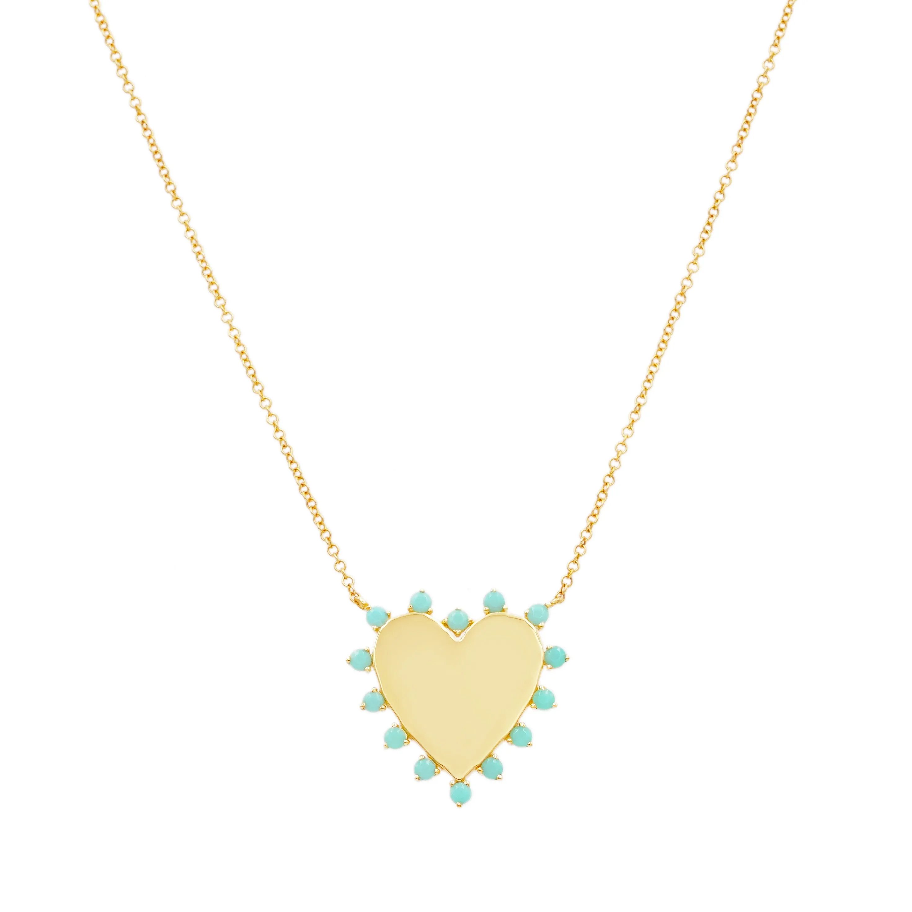 Solid Gold Heart Necklace with Turquoise