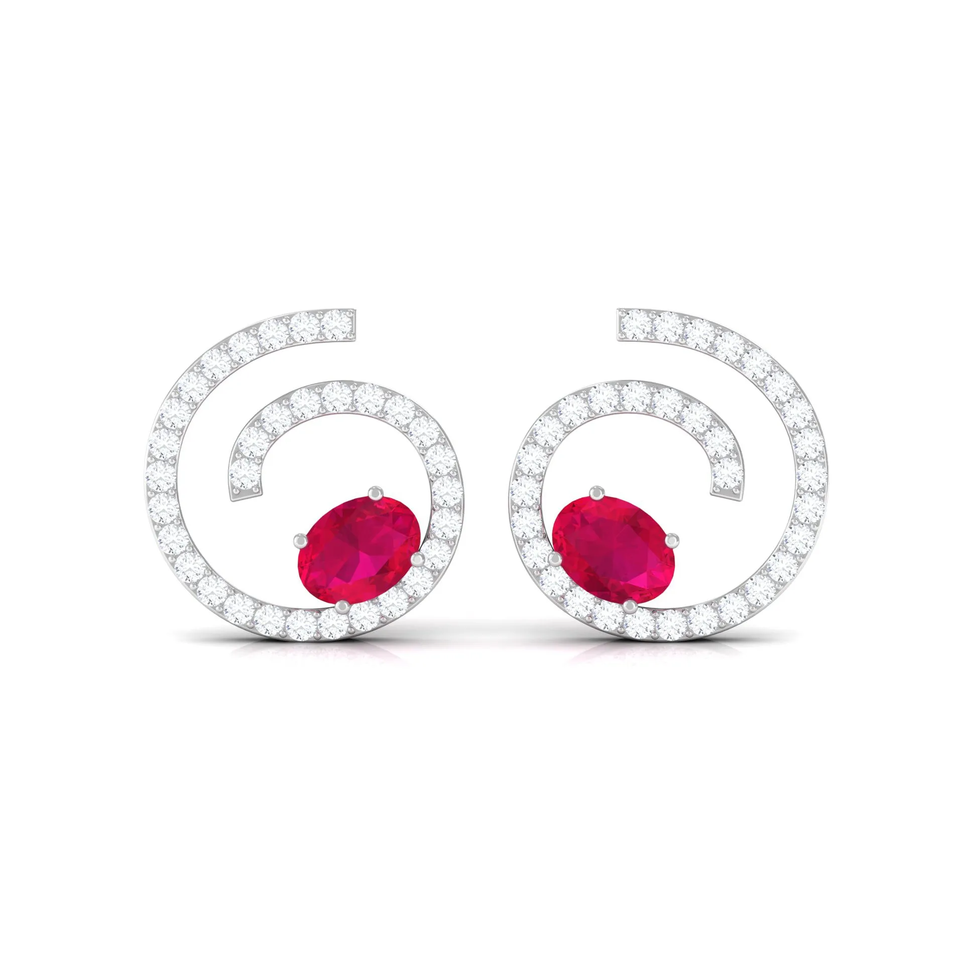 Spiral Stud Earring with Ruby and Diamond