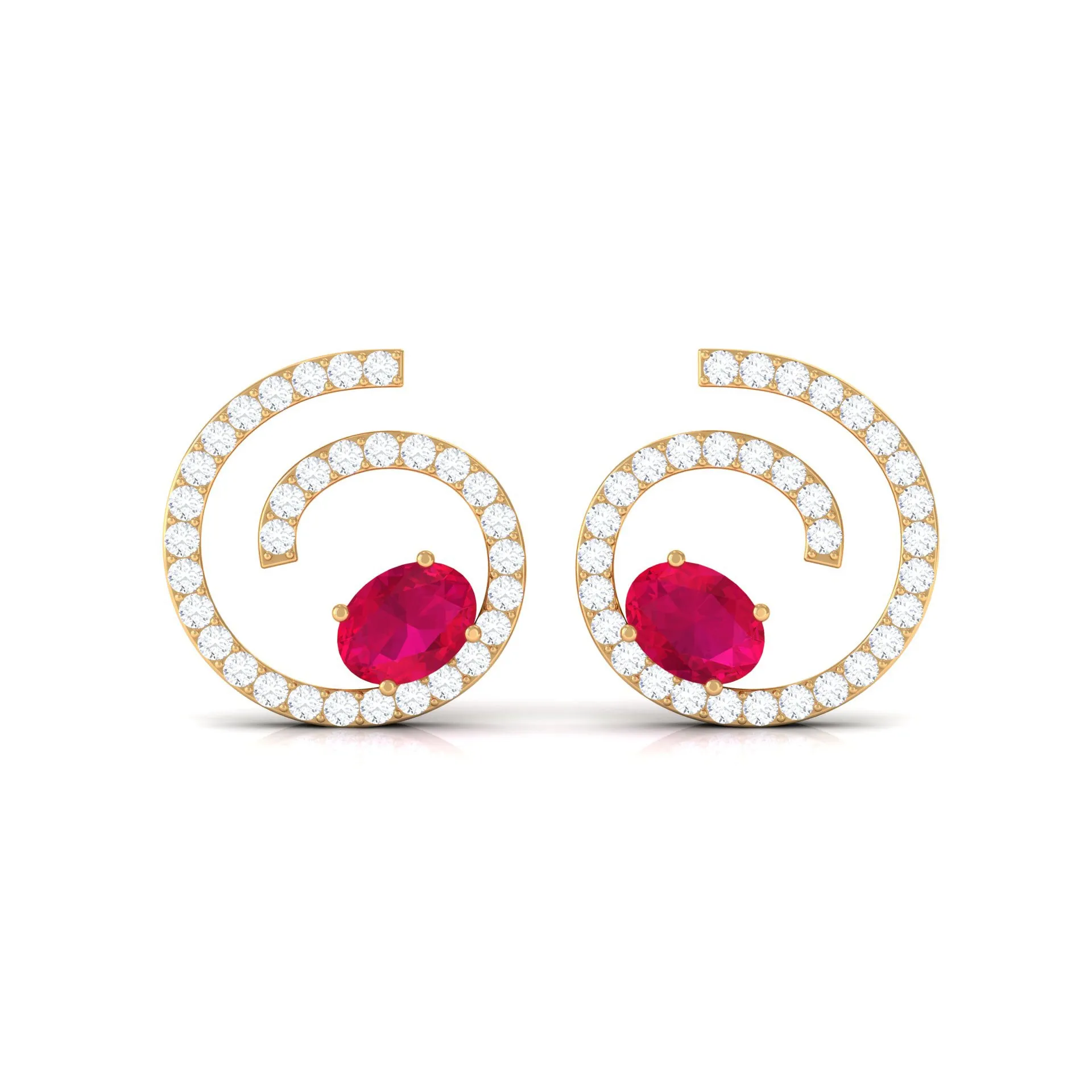 Spiral Stud Earring with Ruby and Diamond