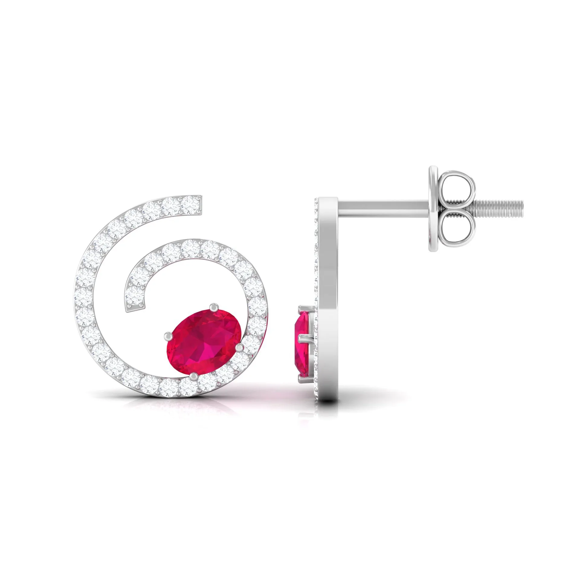 Spiral Stud Earring with Ruby and Diamond