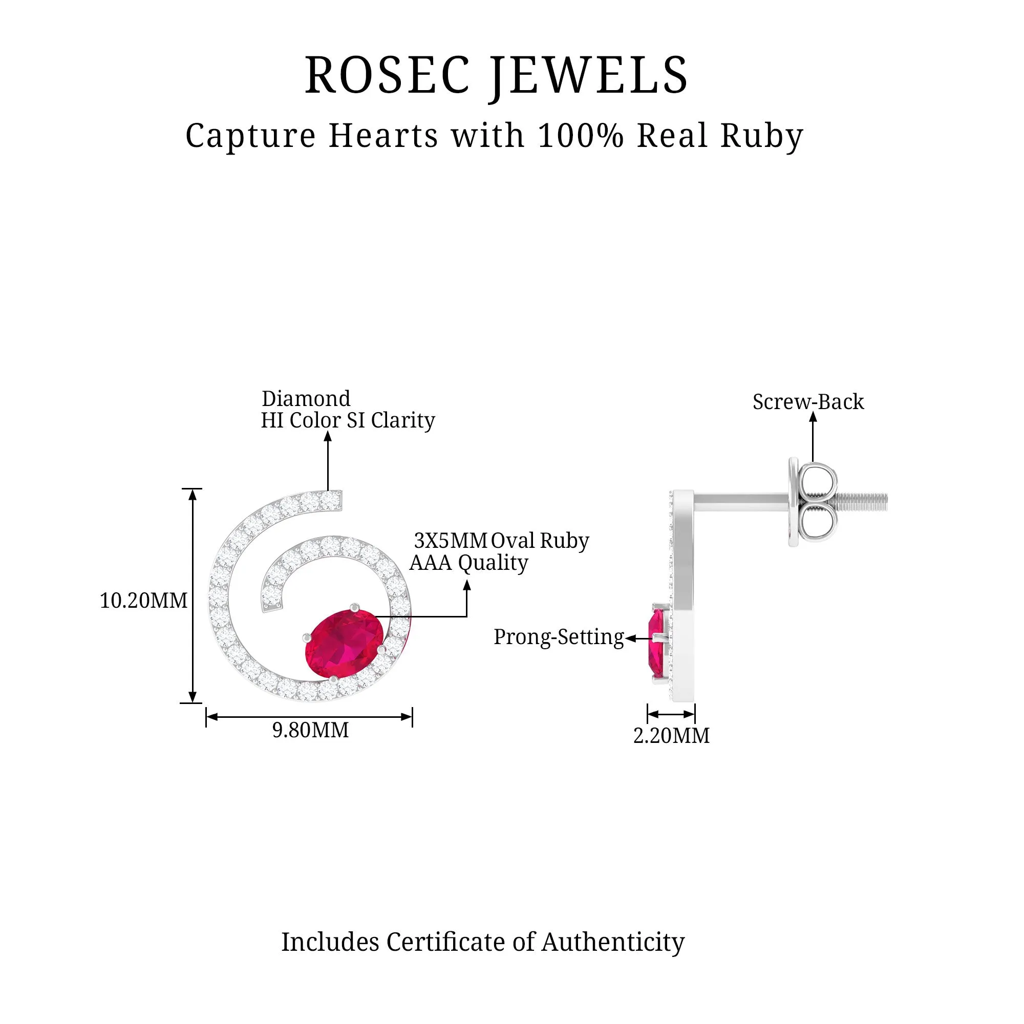 Spiral Stud Earring with Ruby and Diamond