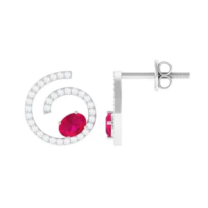 Spiral Stud Earring with Ruby and Diamond