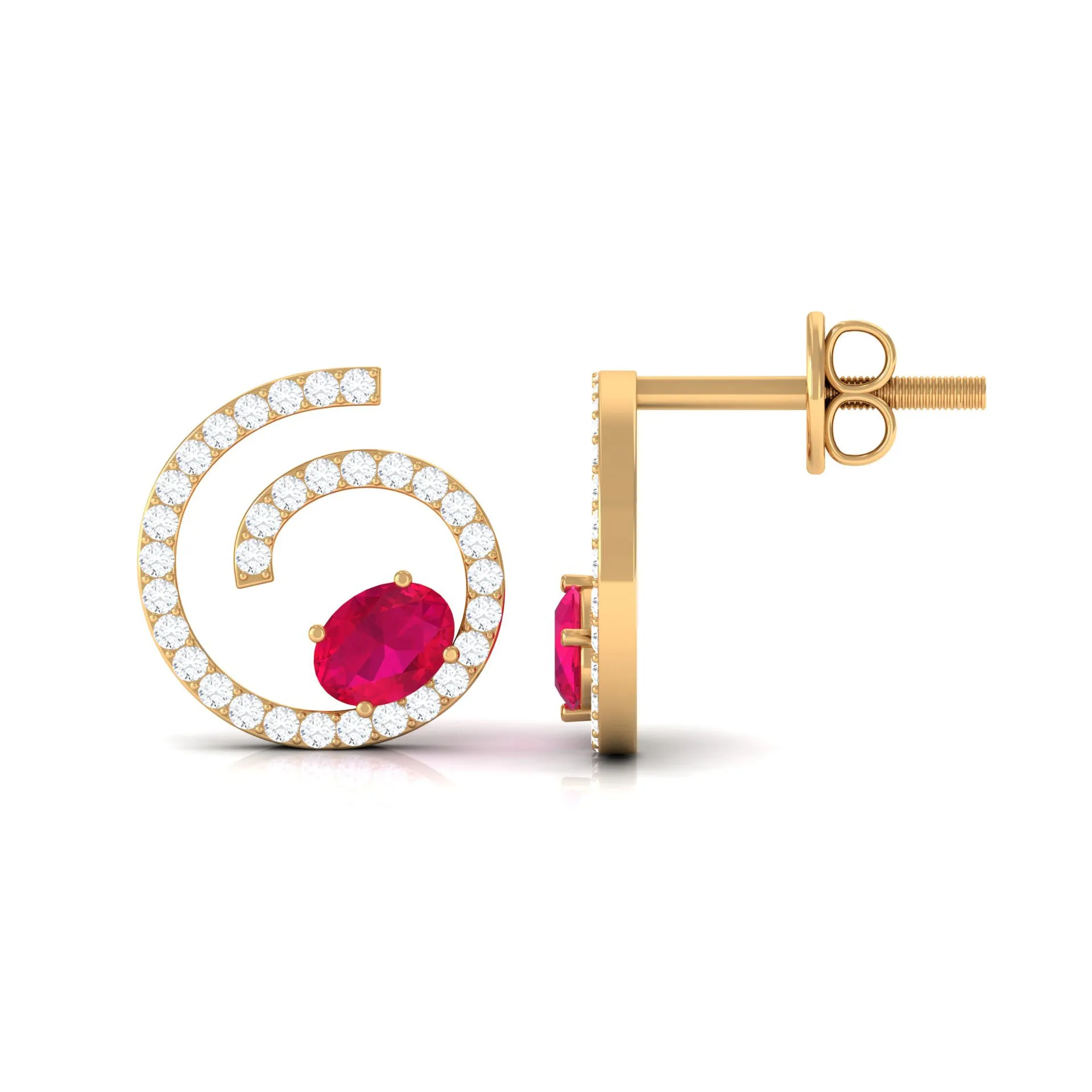 Spiral Stud Earring with Ruby and Diamond