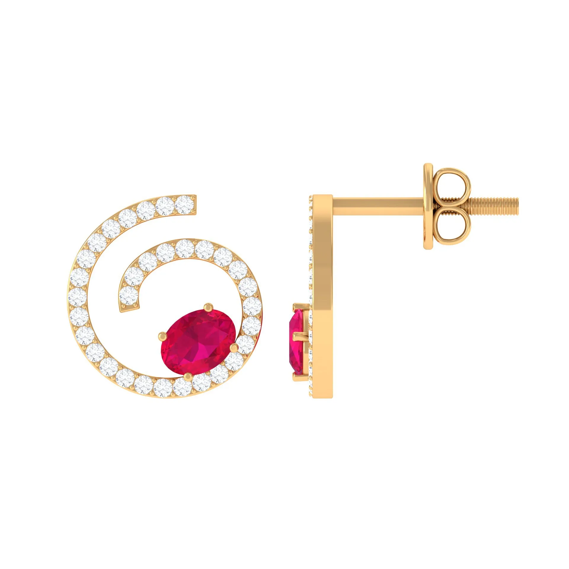 Spiral Stud Earring with Ruby and Diamond