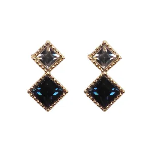 Square Navy Blue & Clear Swarovski Crystal Invisible Clip On Stud Earrings