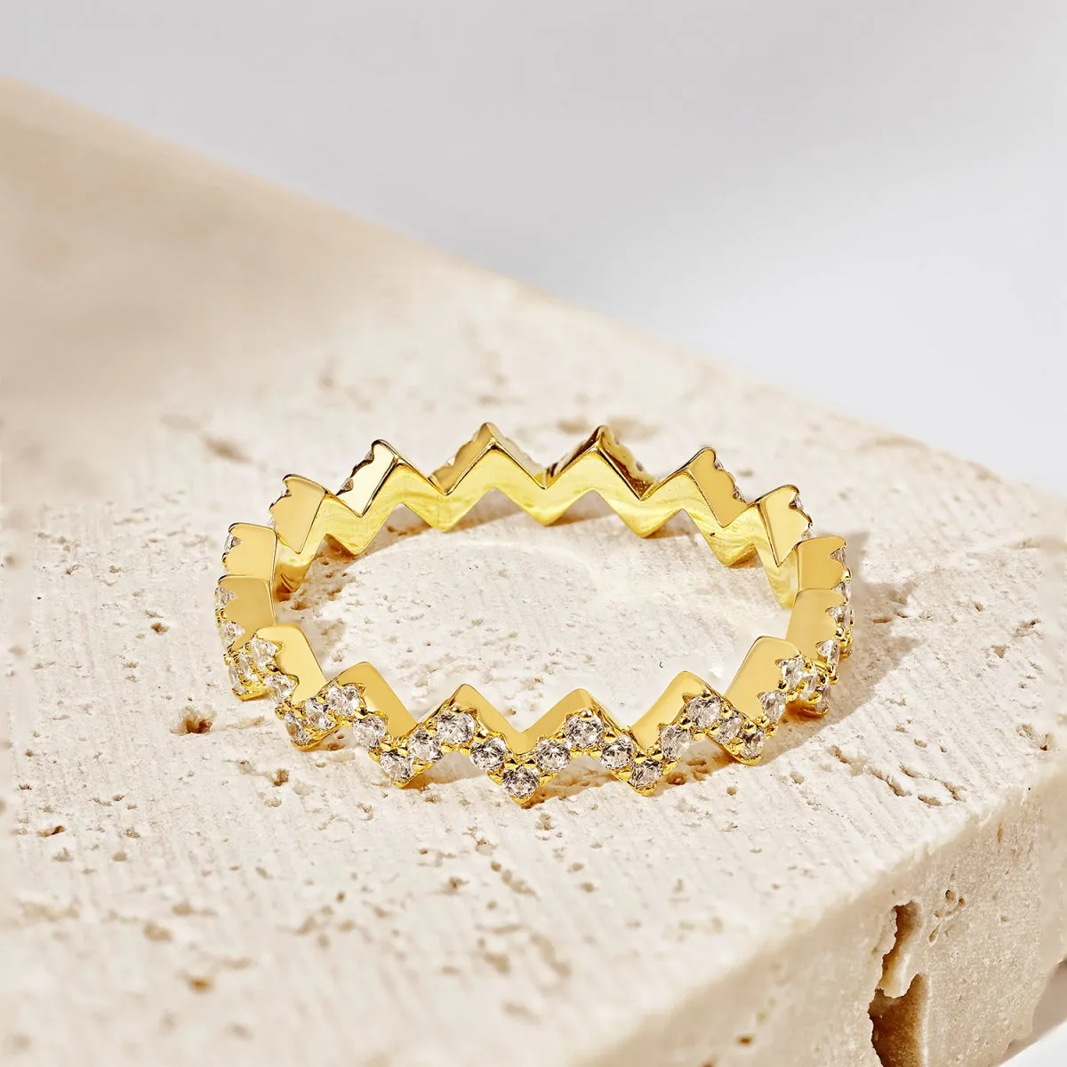 Stackable Zig Zag CZ Eternity Ring - Gold