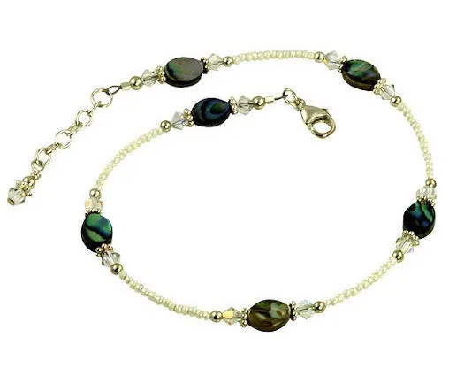 Sterling Abalone Shell Crystal Beaded Anklet