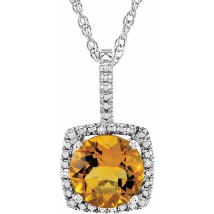 Sterling Silver 7 mm Natural Citrine & .015 CTW Natural Diamond 18" Necklace