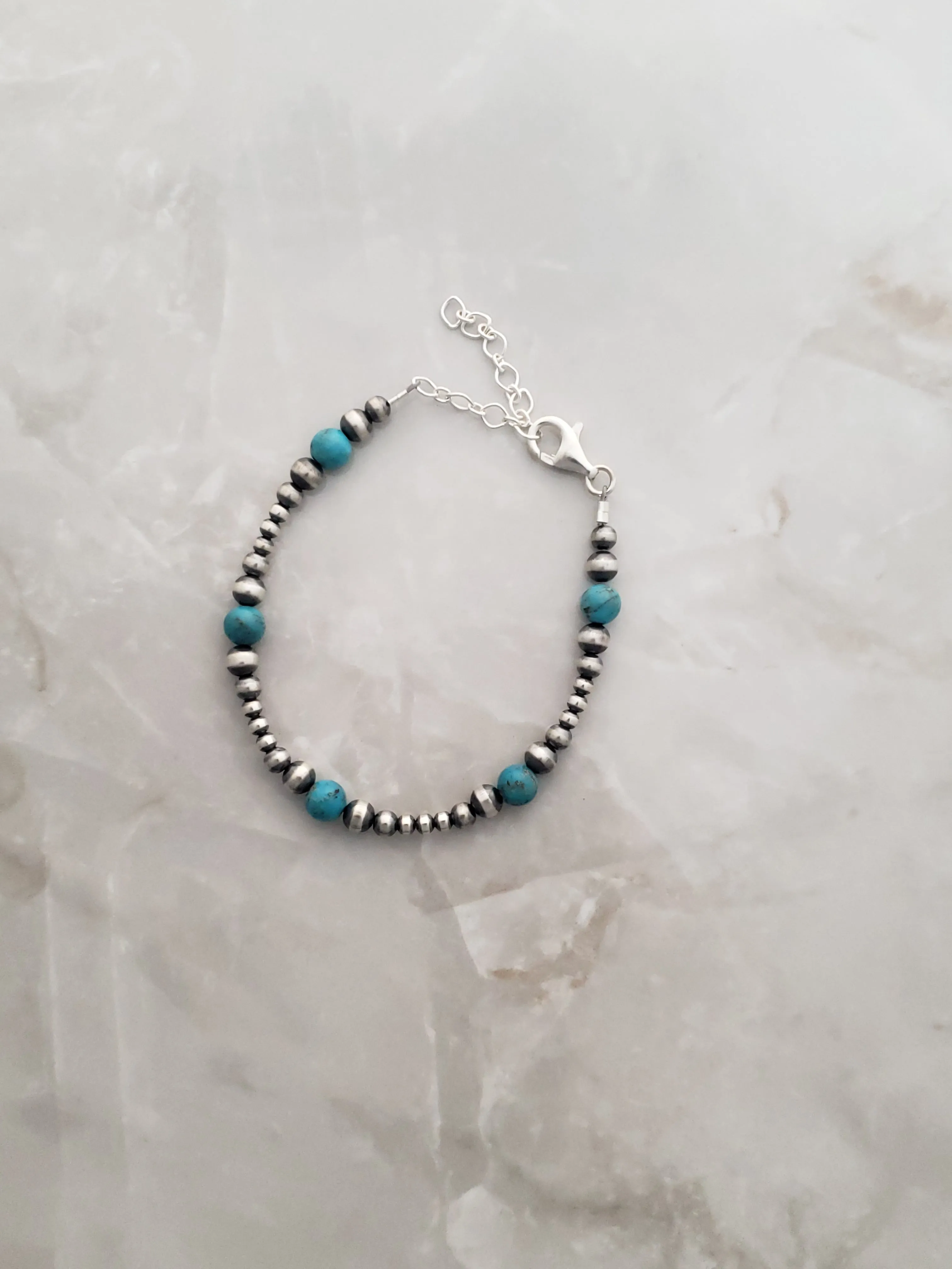 Sterling Silver & Blue Turquoise Bead Navajo Pearl Necklace Or Bracelet