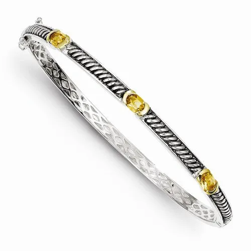 Sterling Silver and 14K Yellow Gold Oxidized Citrine Bangle Bracelet