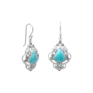 Sterling Silver Reconstituted Turquoise, Blue Topaz and Marcasite Dangle Earrings