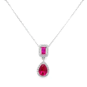 Sterling Silver Ruby And Cz Drop Pendant