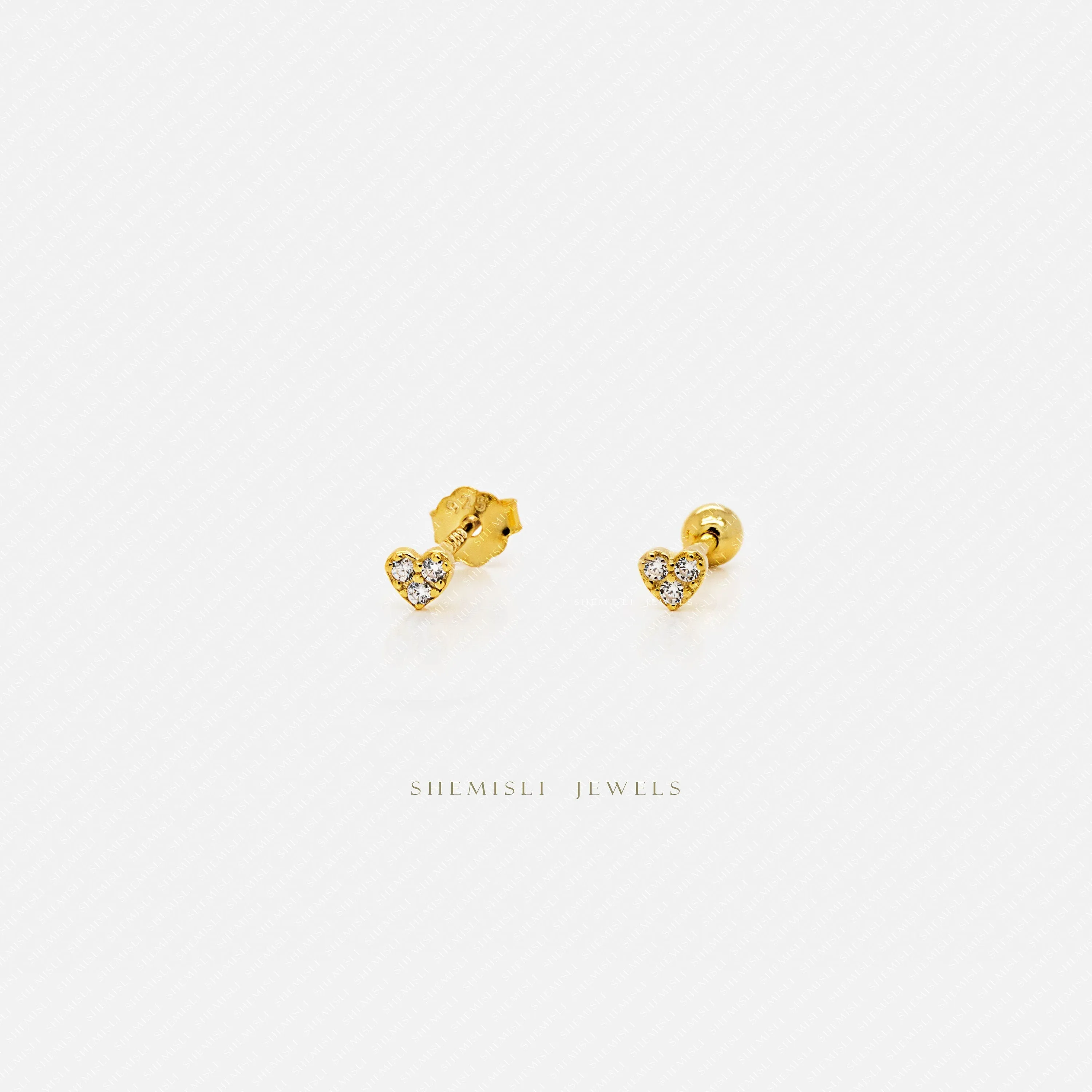 Super Tiny Paved Stone Heart Stud, Unisex, Gold, Silver SHEMISLI SS435 Butterfly End, SS436 Screw Ball End (Type A)