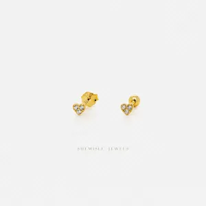 Super Tiny Paved Stone Heart Stud, Unisex, Gold, Silver SHEMISLI SS435 Butterfly End, SS436 Screw Ball End (Type A)