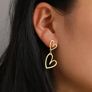 Sweet Jewelry Double Heart Stud Earrings For Women in Gold Color and Silver Color