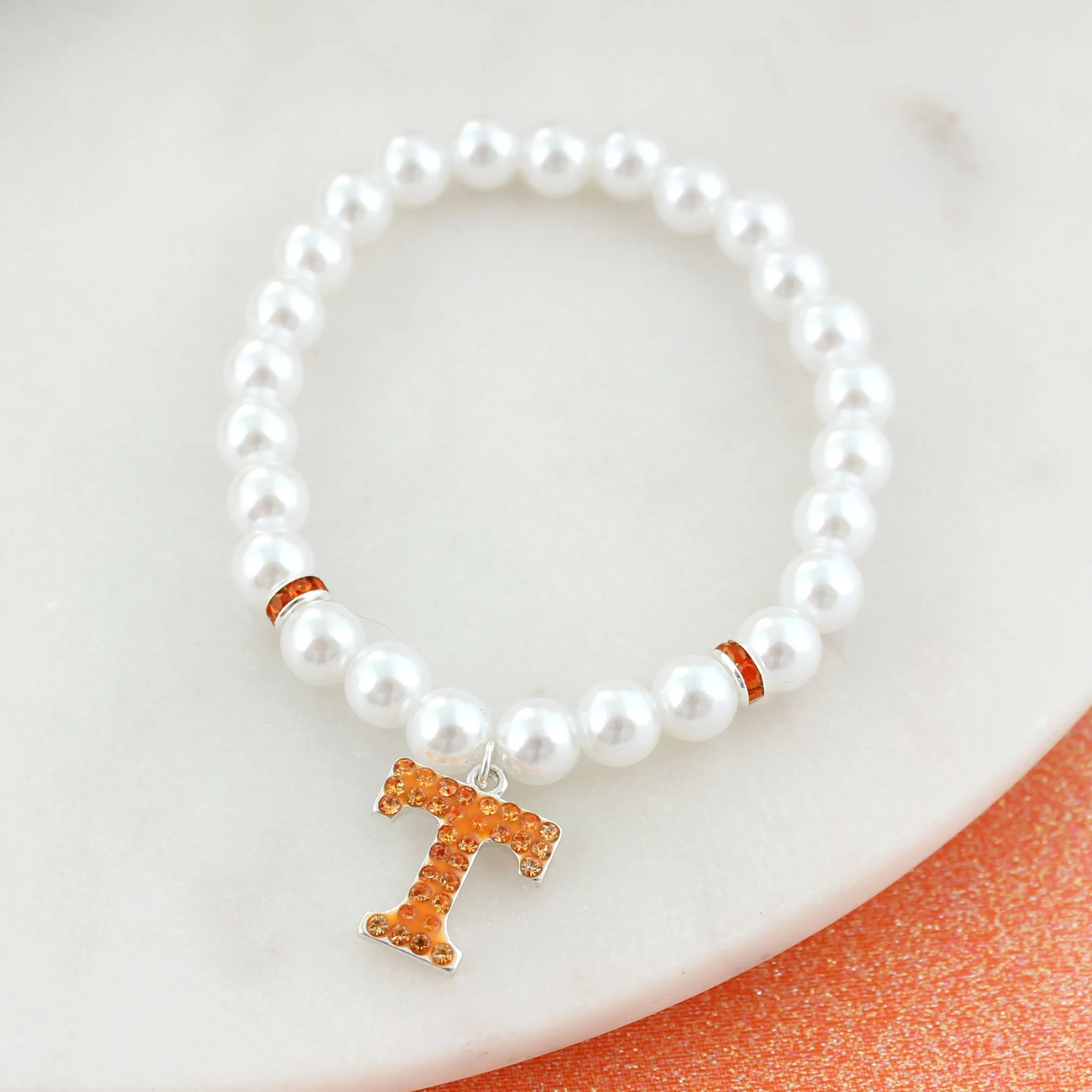 Tennessee Pearl & Crystal Logo Stretch Bracelet