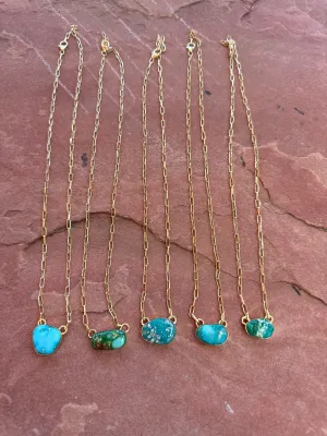 “The Golden Collection” THE JUPITER Handmade Natural Turquoise 14k Gold Plated Sterling Silver Necklace