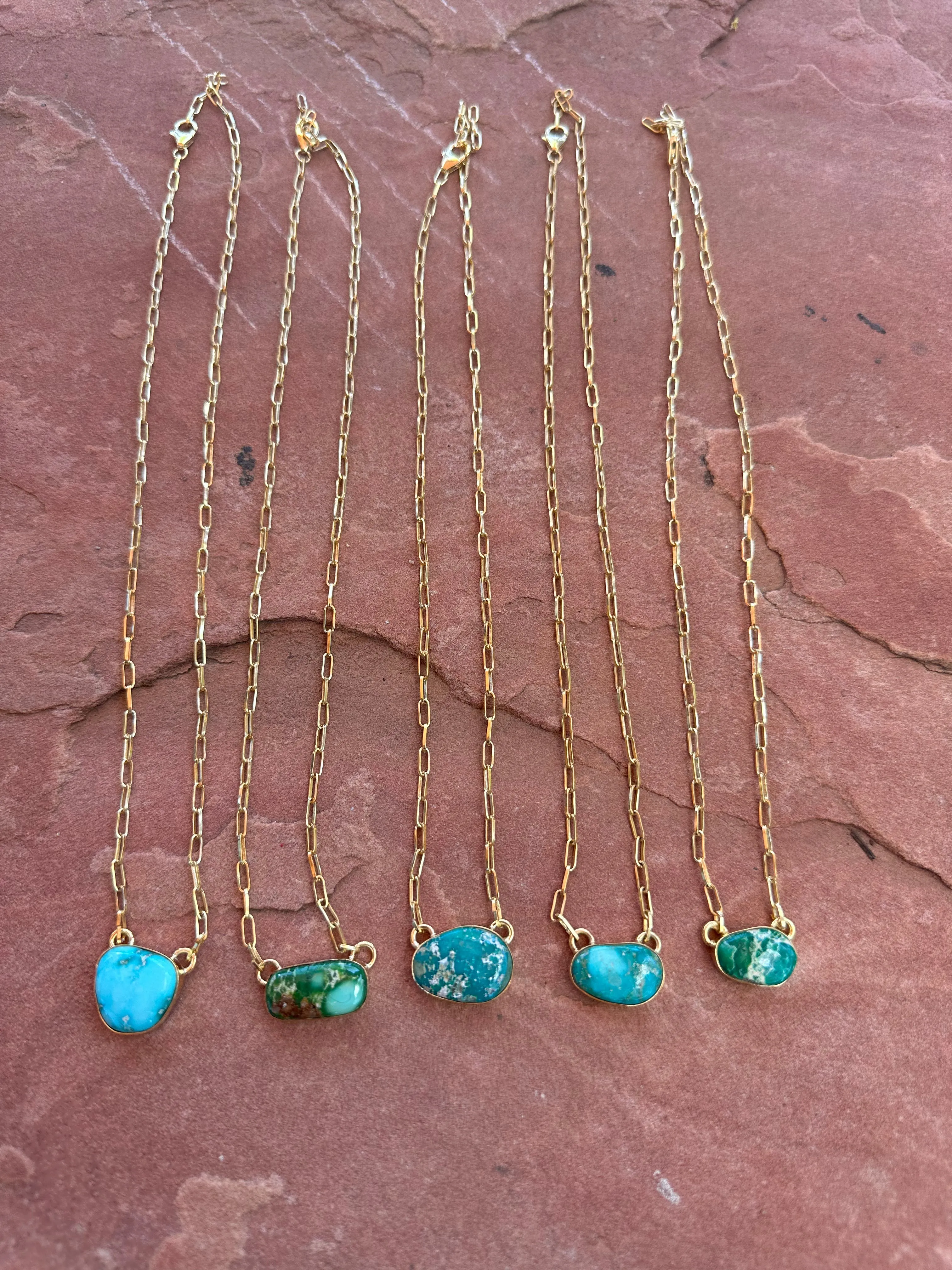 “The Golden Collection” THE JUPITER Handmade Natural Turquoise 14k Gold Plated Sterling Silver Necklace