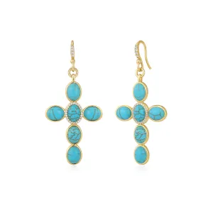 The Turquoise Cross Earrings in Gold