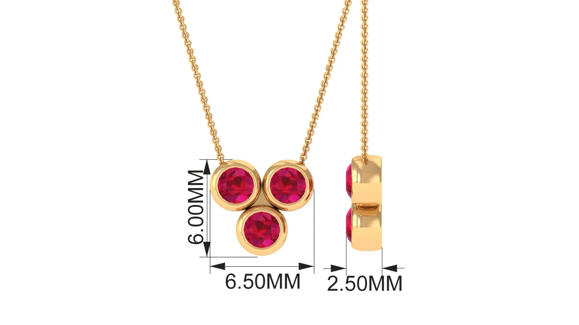 Three Stone Bezel Set Ruby Pendant Necklace For Women