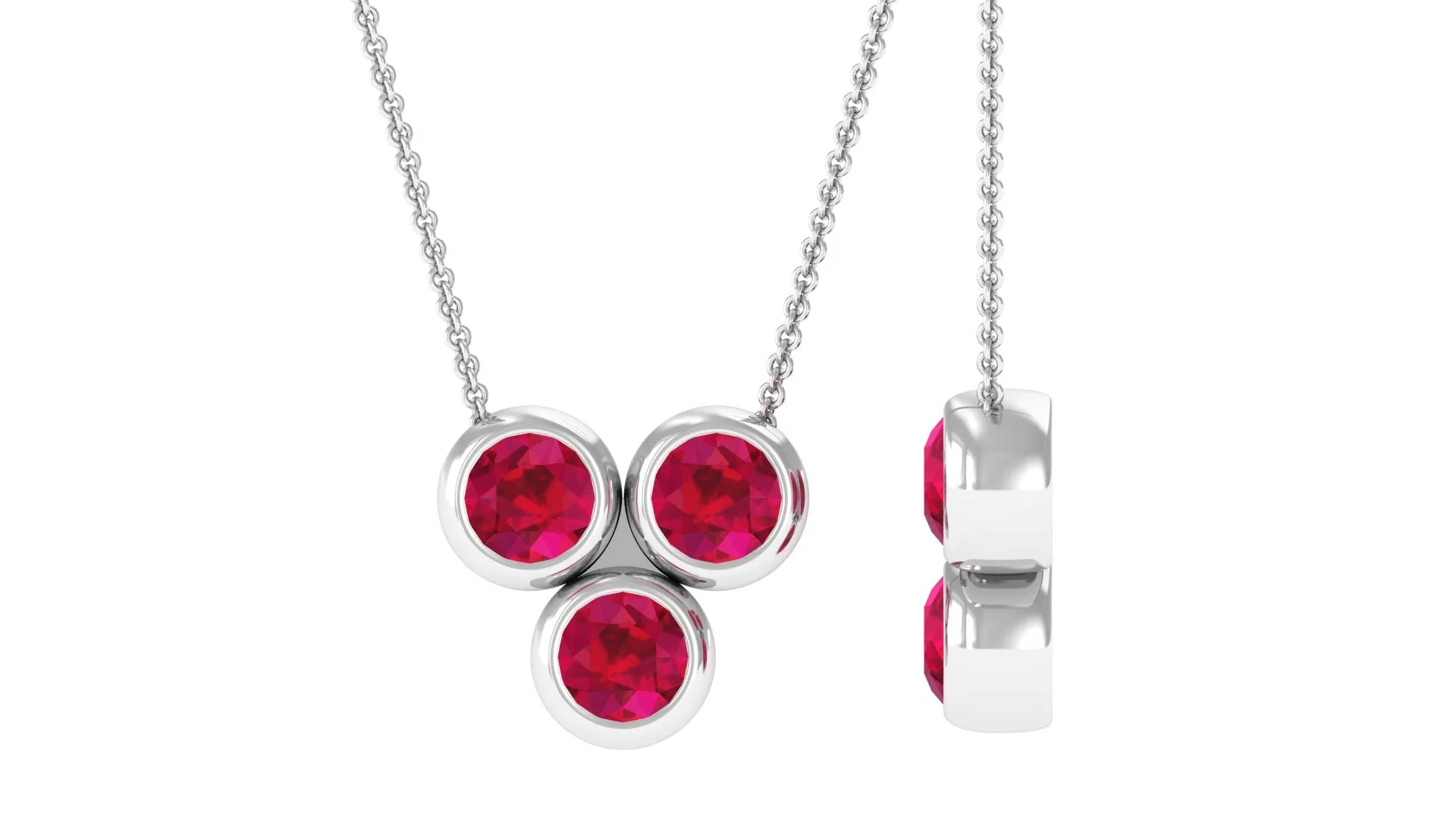 Three Stone Bezel Set Ruby Pendant Necklace For Women