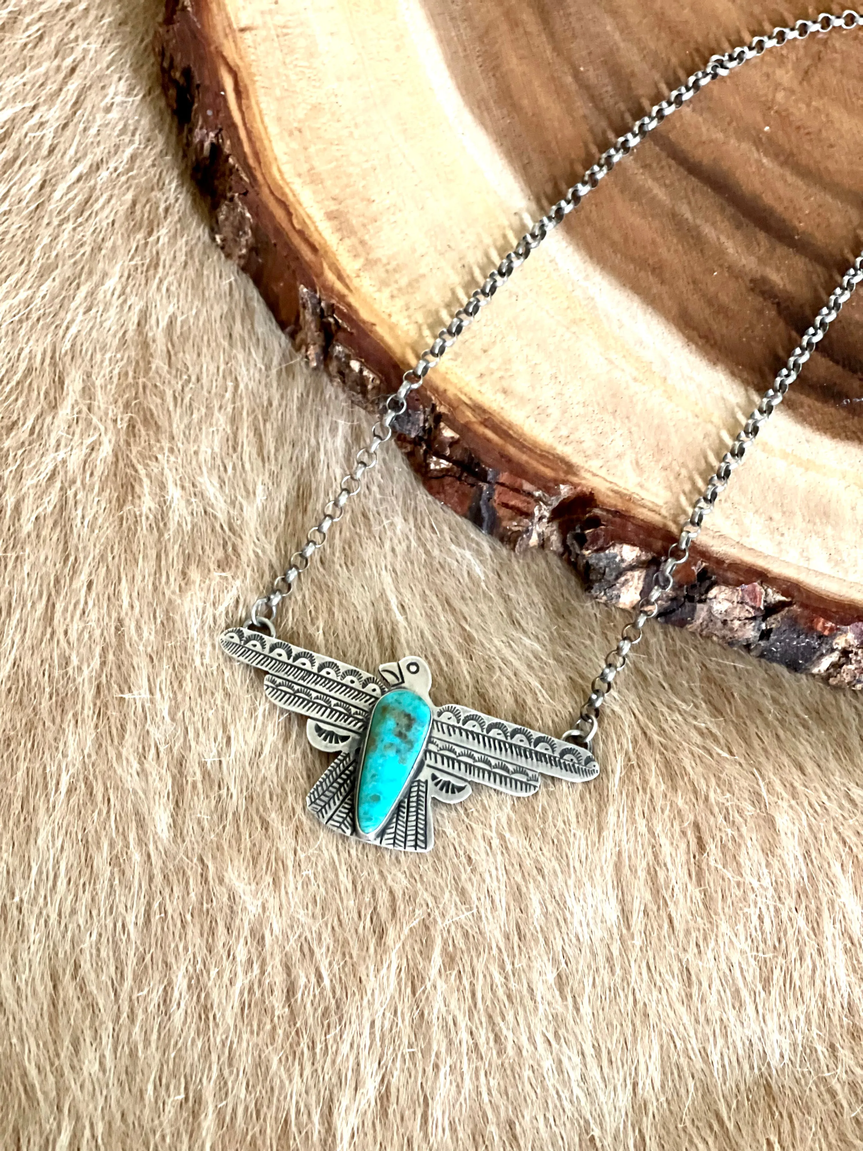 Thunderbird & Turquoise Charm w/Silver Chain (Large)