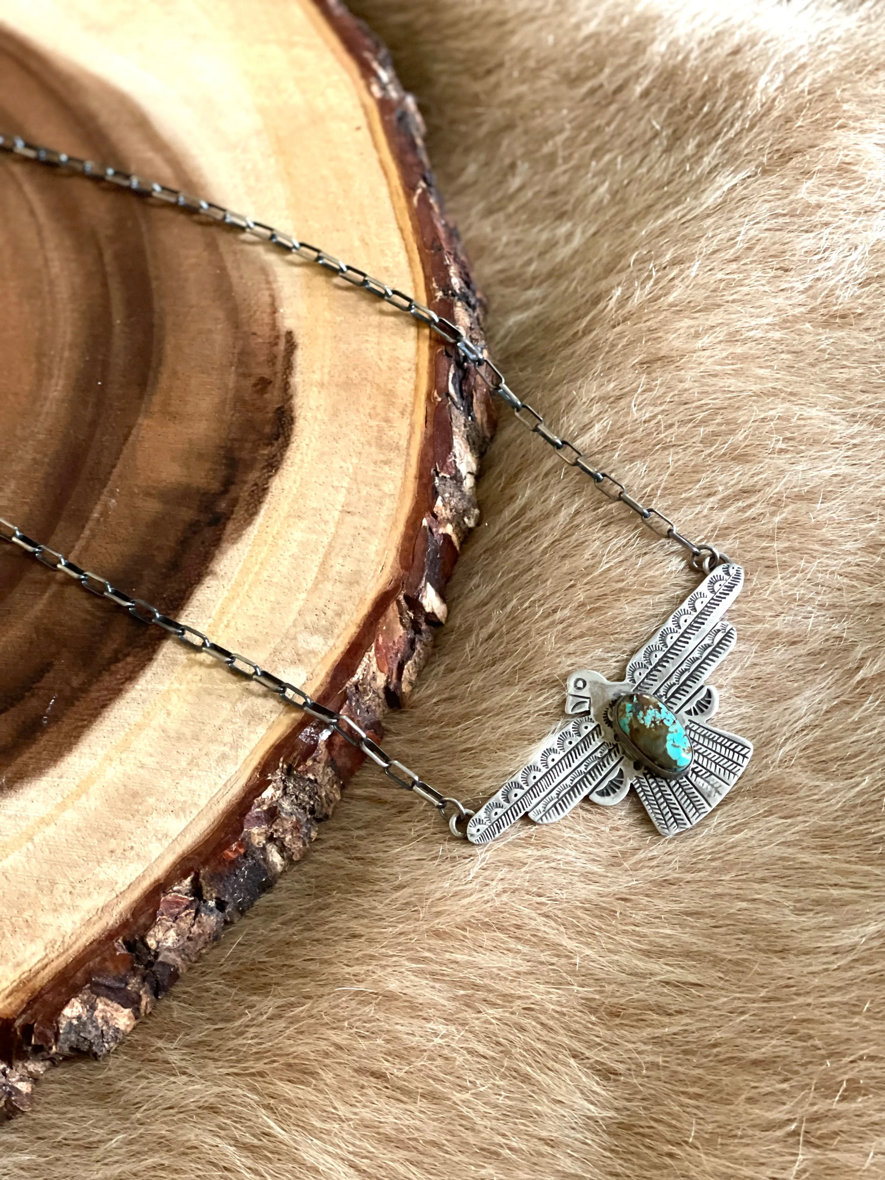 Thunderbird & Turquoise Charm w/Silver Chain (Large)