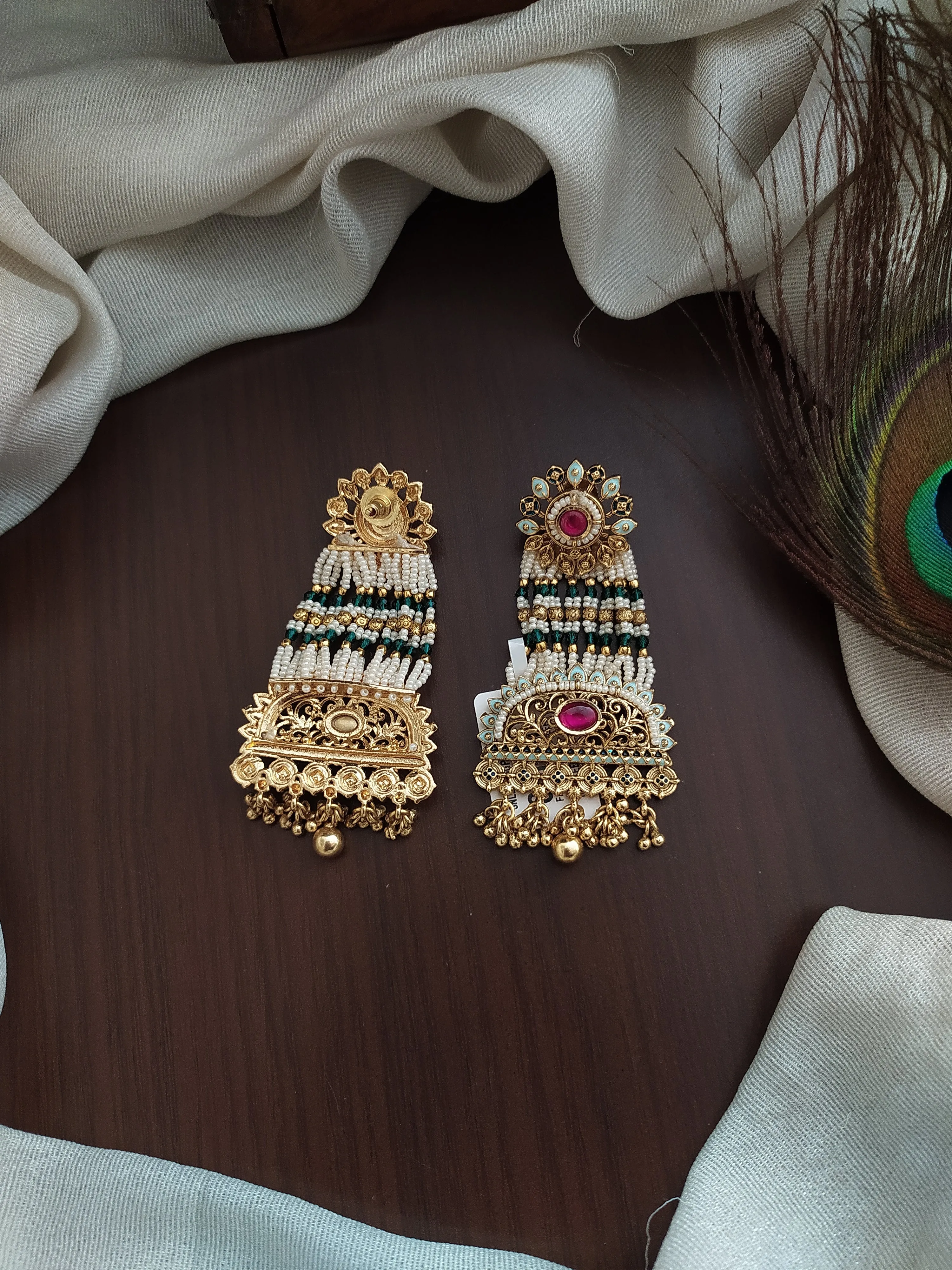 Traditional Kundan Dangling Bead Earrings