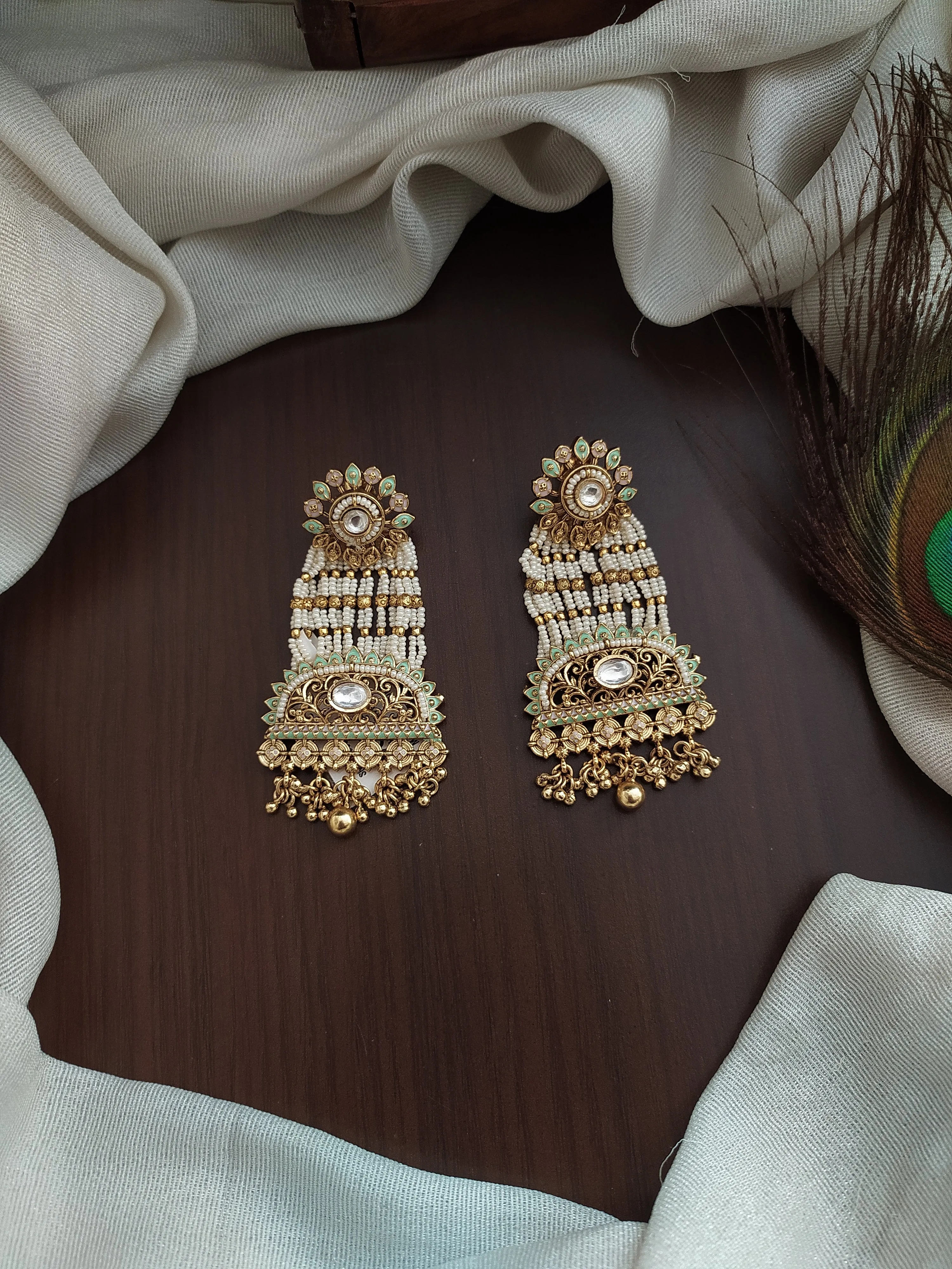 Traditional Kundan Dangling Bead Earrings