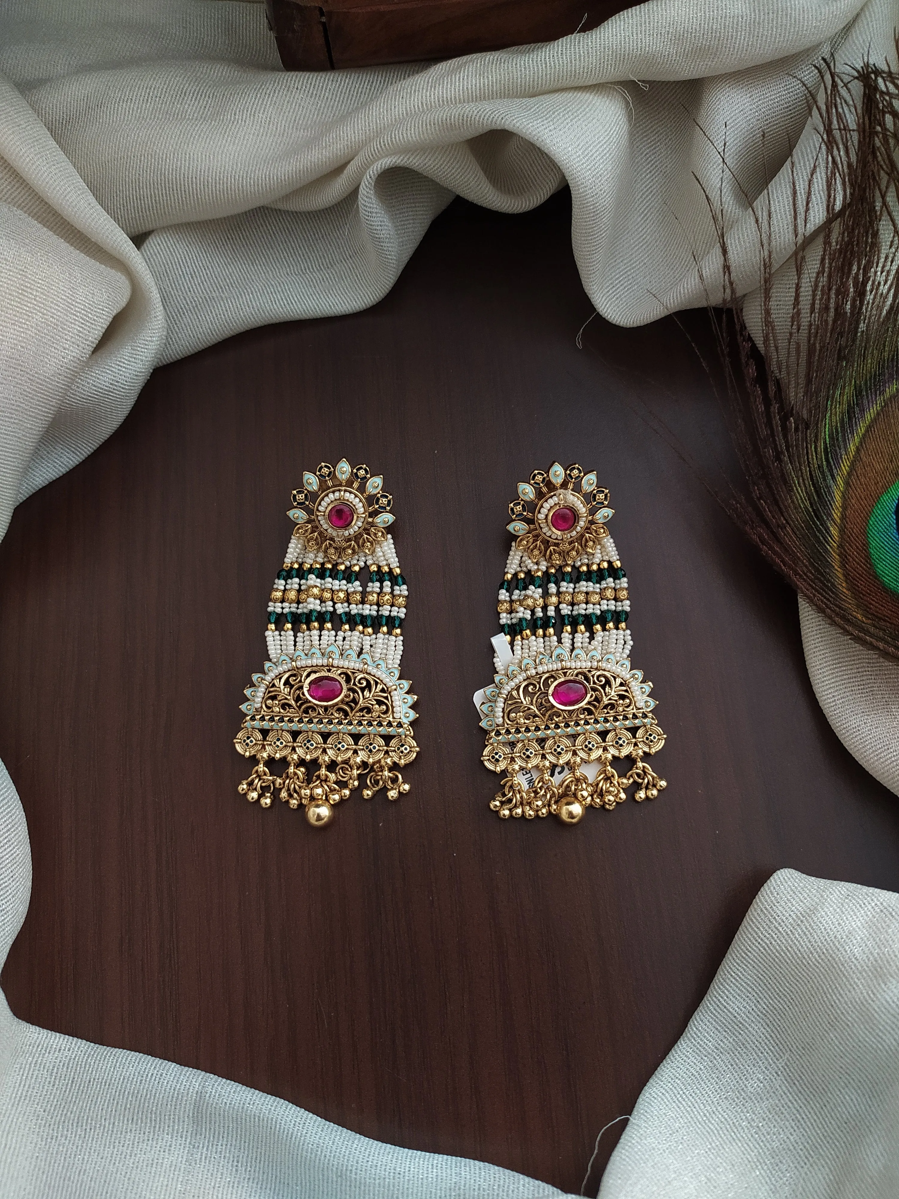 Traditional Kundan Dangling Bead Earrings