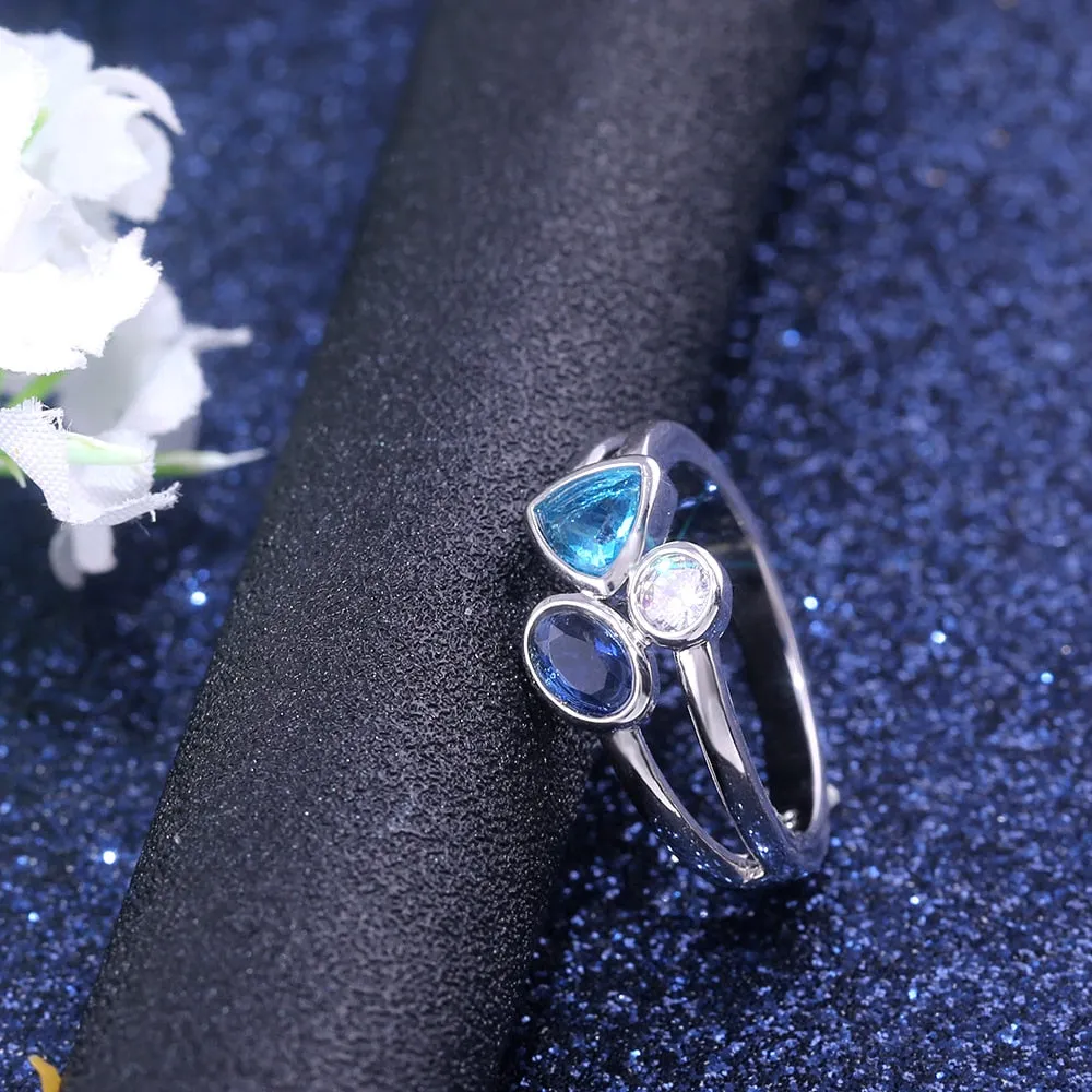 Trendy Jewelry 3 Stone Cocktail Rings for Women with Zircon in Silver Color