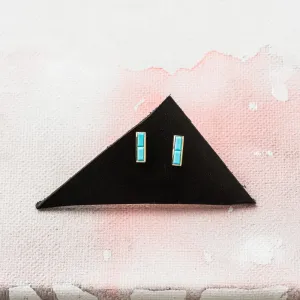 Turquoise Baguette Bar Stud Earrings in 14k Gold