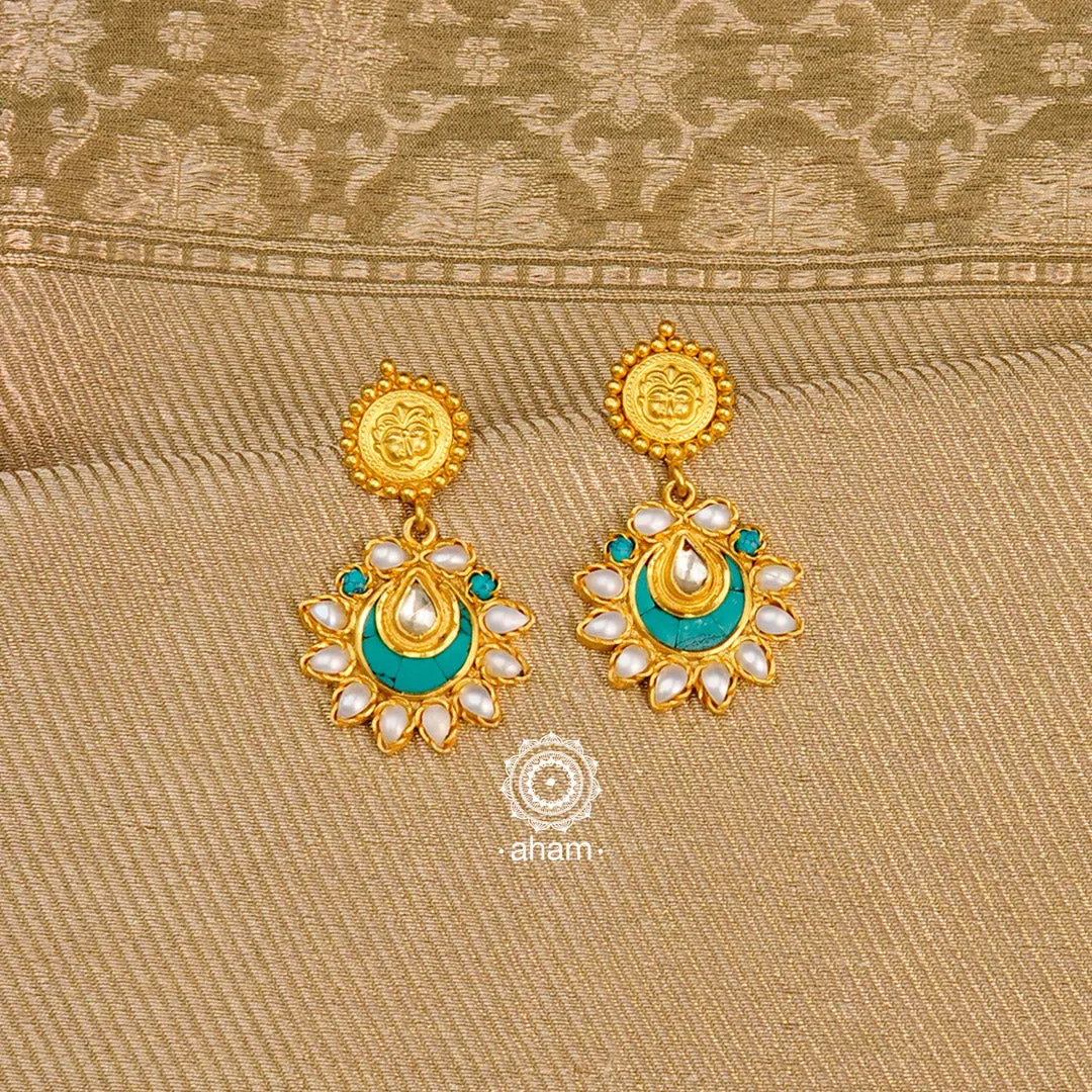 Turquoise Chandrika Gold Polish Silver Earrings