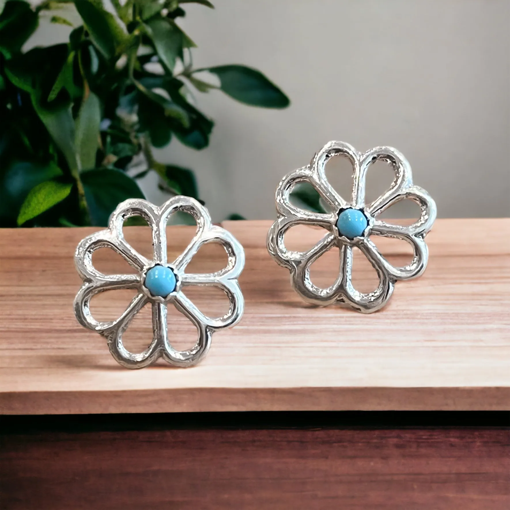 Turquoise Flower Sterling Silver Earrings