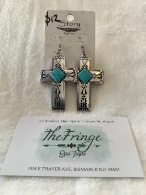 Turquoise Stone Cross Earrings