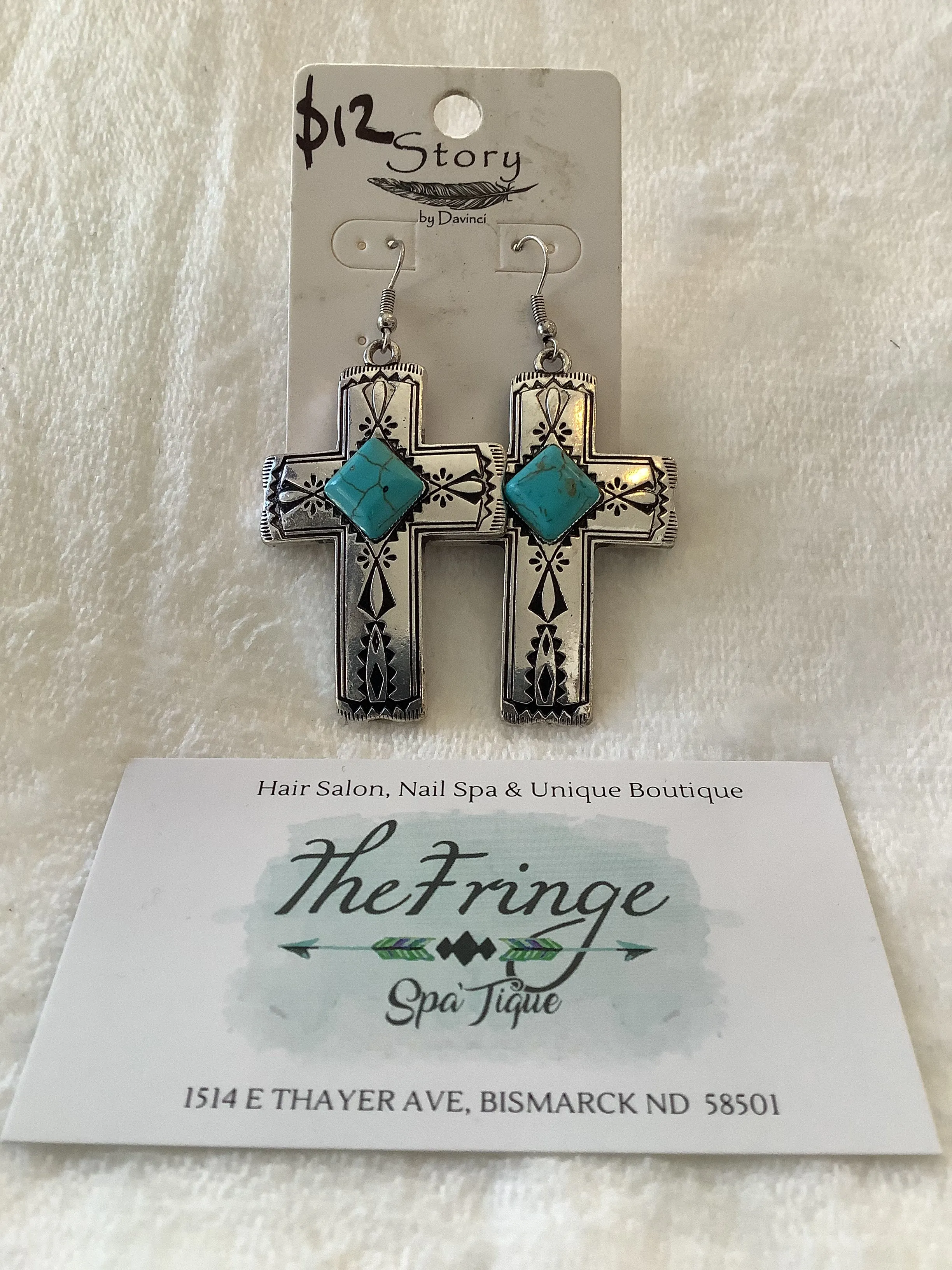 Turquoise Stone Cross Earrings