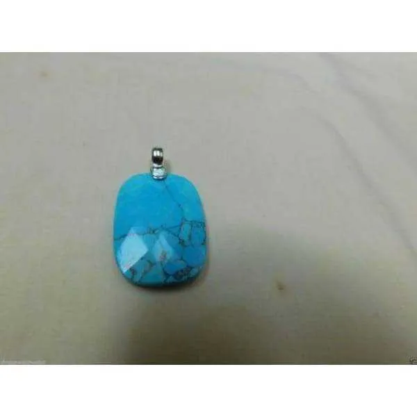 Turquoise Stone Rectangle Pendant With .925 Silver Bale And Silver 19" Necklace