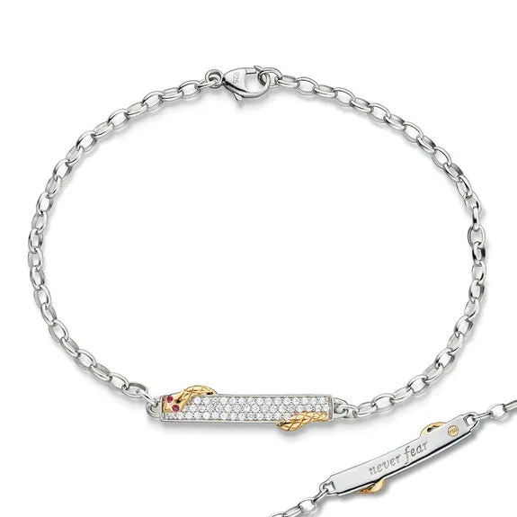 TWO-TONE "NEVER FEAR" POESY BRACELET
in Sterling Silver and 18K Yellow Gold.