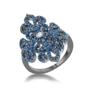 Victoria 1.23ct Sapphire CZ Hematite Filigree Cocktail Ring