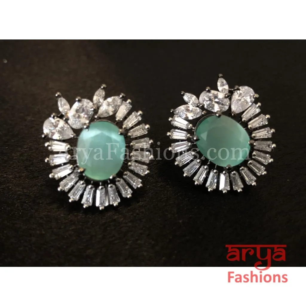 Victorian Finish Cubic Zirconia Green Stone studs