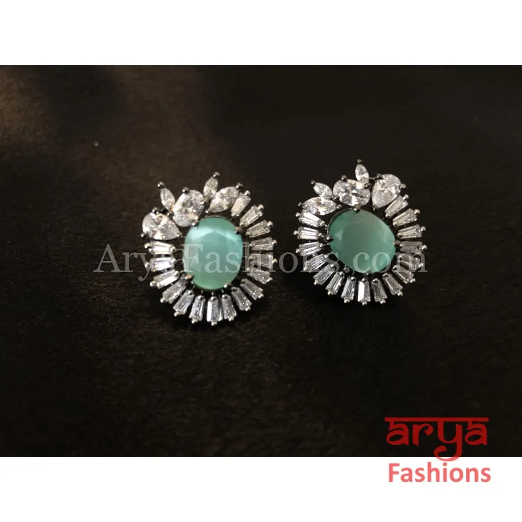 Victorian Finish Cubic Zirconia Green Stone studs