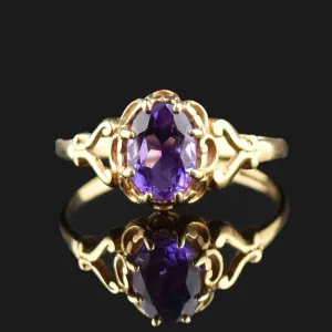 Vintage Amethyst Gold Cocktail Ring, Sz 4.75