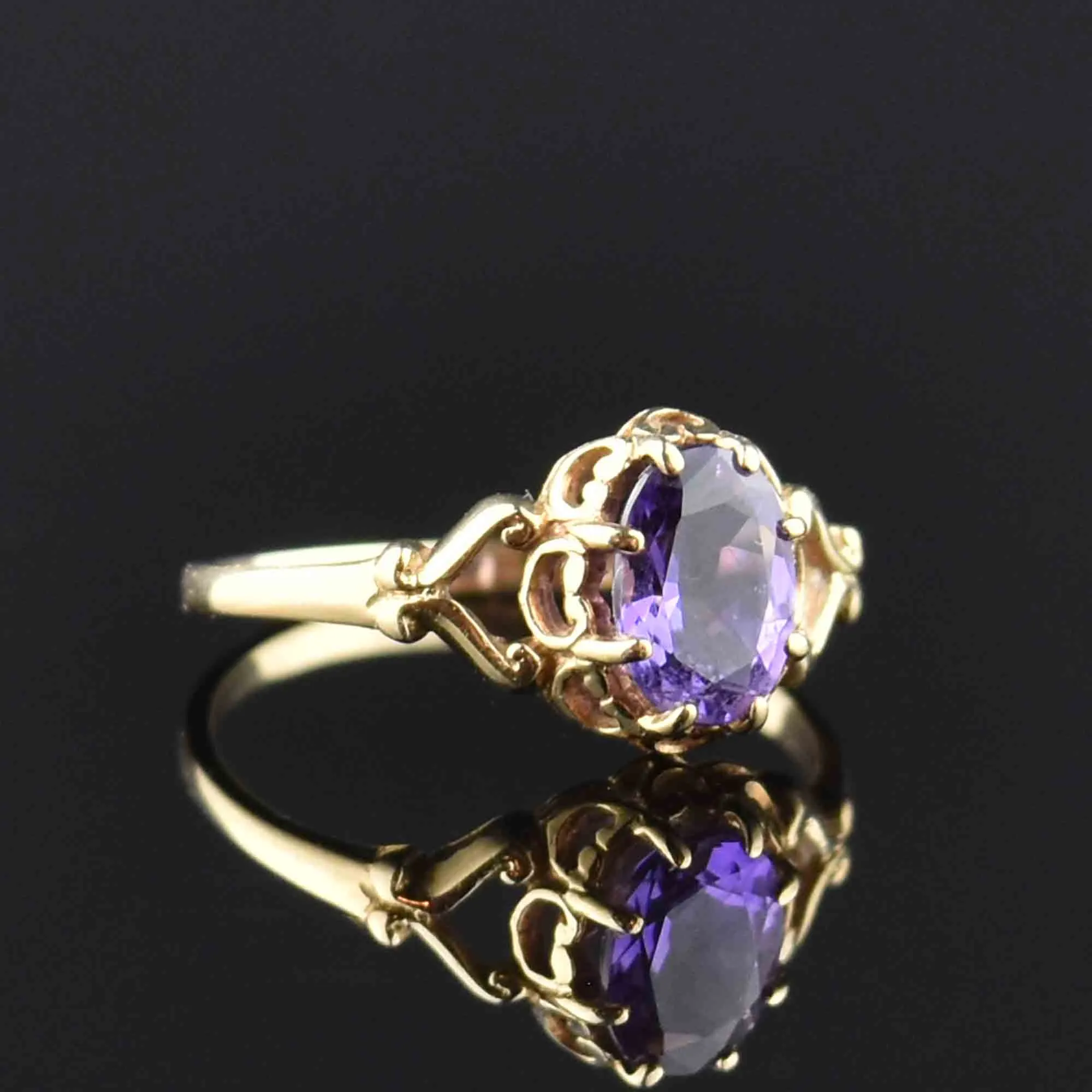 Vintage Amethyst Gold Cocktail Ring, Sz 4.75